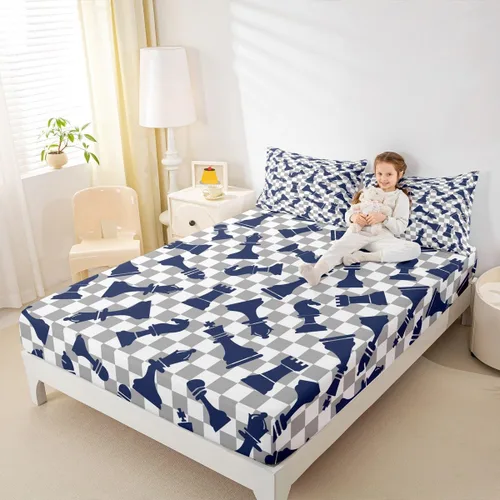 Vista 8 de Erosebridal Juego de sábanas de ajedrez internacional, tamaño individual, juego de ropa de cama de ajedrez para niños, adolescentes y adultos, juego