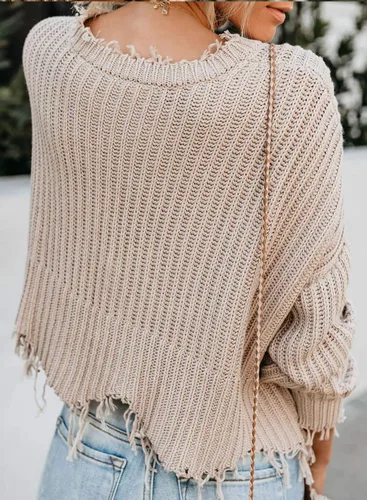 Vista 4 de Astylish Suéter corto de punto con cuello en V y rasgado, para mujer