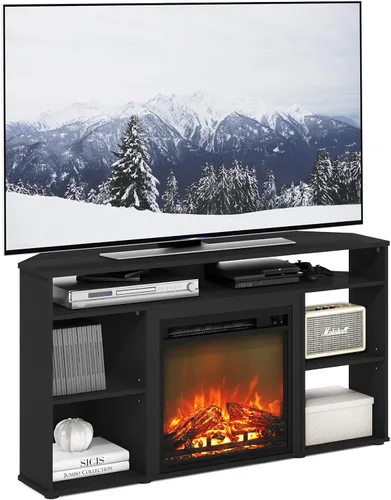 Vista 22 de Furinno Soporte clásico de TV de 70 pulgadas con chimenea, americano