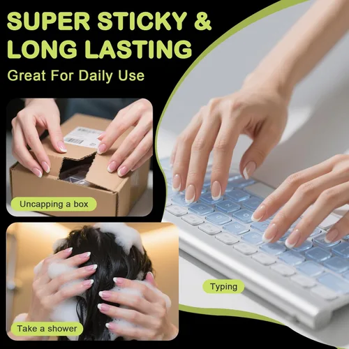Vista 6 de 1440 piezas de 60 hojas adhesivas de uñas para uñas a presión, impermeables, transpirables, pestañas adhesivas de gelatina para uñas de doble cara