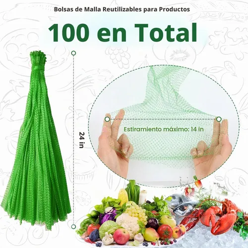 Vista 3 de 100 bolsas de malla reutilizables de 24 pulgadas, cebollas, bolsas de malla de mariscos