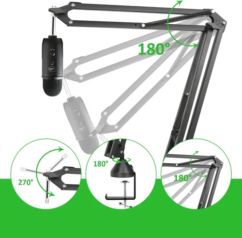 Vista 3 de Para Blue Yeti Boom Arm – Soporte de micrófono con cubierta de espuma para reducir los ruidos del viento, filtro pop de doble capa y gestión