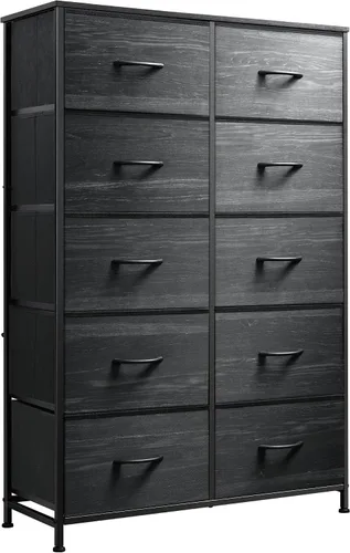 Vista 13 de WLIVE - Cómoda alta negra para dormitorio con 10 cajones, cómoda de dormitorio, muebles de cómoda para dormitorio, unidad organizadora