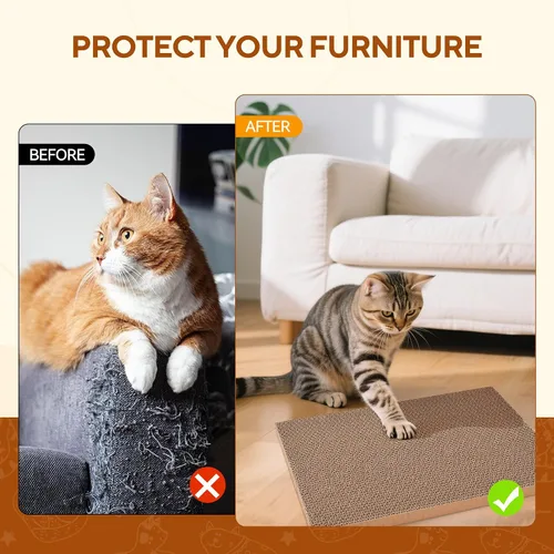 Vista 5 de LIFLIX 7 almohadillas de rascador reversibles para gatos con caja, 16.5 pulgadas de largo x 12.6 pulgadas de ancho x 5.9 pulgadas de alto, rascador