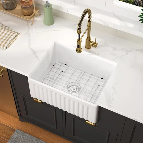 Vista 13 de Fregadero de 33 unidades de arcilla refractaria de 33 x 20 x 10 pulgadas, color blanco, fregadero de cocina de porcelana de cerámica, estilo casa
