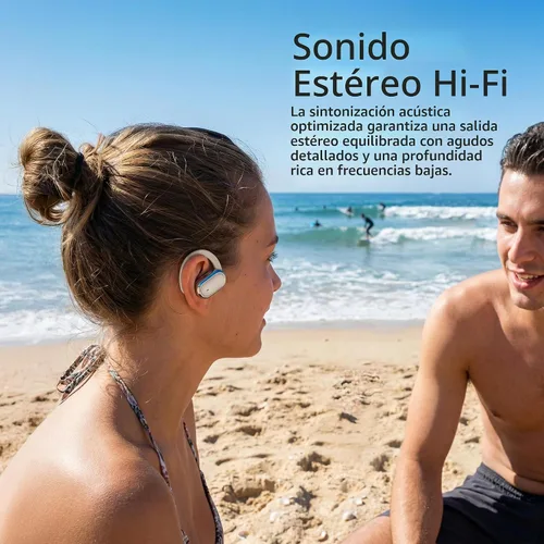 Vista 6 de Quiksilver Auriculares inalámbricos de oreja abierta, auriculares Bluetooth 5.4 con pantalla digital inteligente y gancho ergonómico de ajuste Beige