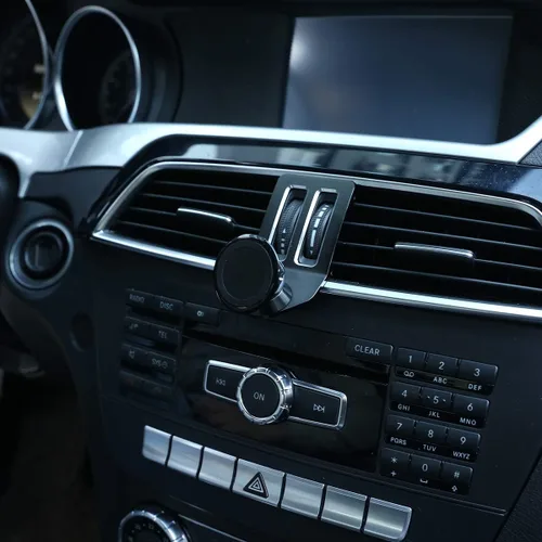 Vista 4 de Soporte para teléfono móvil de aleación de aluminio negro en la rejilla central del aire del automóvil, accesorios para Mercedes Benz Clase C W204