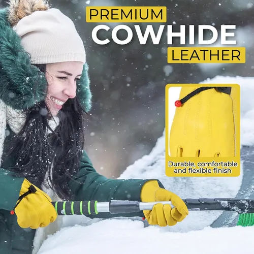 Vista 3 de HANDLANDY Guantes de trabajo de invierno para hombres y mujeres, repelentes al agua, guantes de trabajo de cuero genuino aislados para clima frío