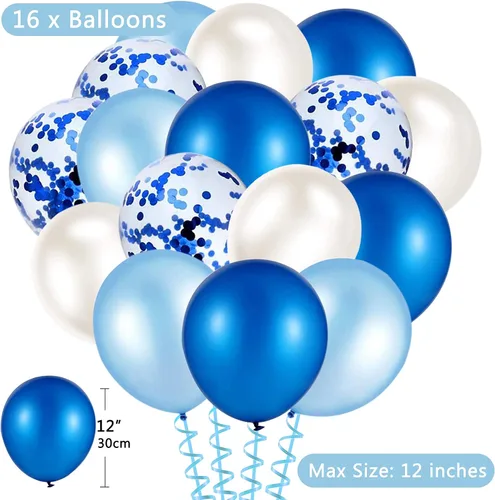 Vista 4 de Cartel de feliz cumpleaños, banderines, globos de fiesta azul bebé, confeti, globos de látex, pancartas de fiesta para niños y niñas, decoraciones