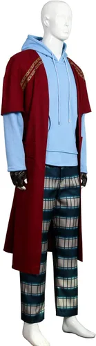 Vista 2 de TAKERLAMA Disfraz de hombre para adultos, casual, abrigo con capucha, pantalones, guantes, traje de Halloween, fiesta temática, cosplay, conjunto
