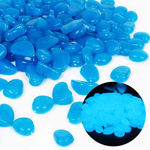 Vista 11 de Oubest Piedras que brillan en la oscuridad que brillan en la oscuridad, piedras decorativas azules a granel para jardín, pecera, acuario, pasarela