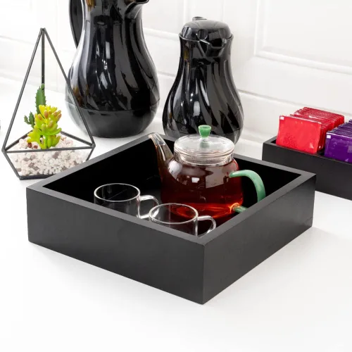 Vista 7 de Restaurantware Bandeja de madera de 10 x 3 pulgadas, 1 caja de madera cuadrada duradera, resistente a las astillas, bandeja de madera de bambú negro