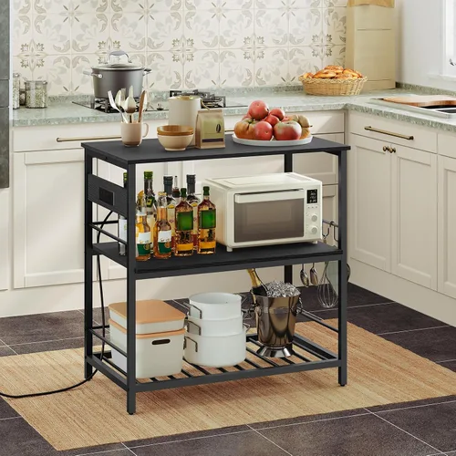 Vista 6 de HOOBRO Isla de Cocina con Almacenamiento, Mesa de Isla de Cocina con Toma de Corriente, 35.4" L Estación de Café de 3 Niveles y Soporte para Negro