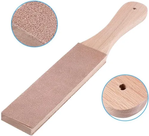 Vista 5 de Sacapuntas de cuero, doble cara, ancho, con mango de madera, bloque de cuero, multifuncional, para manualidades, pulido, afilado