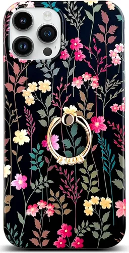 Vista 9 de Qokey Funda compatible con iPhone 14 Pro Max de 6.7 pulgadas, versión 2022, bonito diseño de flores transparentes con soporte de anillo giratorio