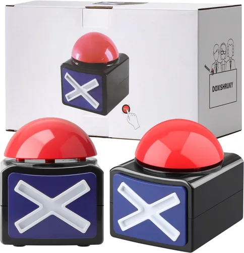 Vista 4 de Paquete de 2 zumbadores de juego con luces y sonido – Botones de zumbador para disputas familiares, trivias, espectáculos de talentos, accesorios