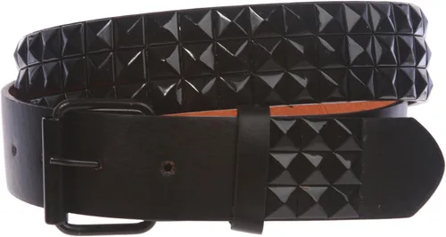 Vista 14 de Cinturón de piel con tachuelas Snap On, estilo punk, con estrella y pirámide, diseño de cuadros a cuadros Negro/Blanco