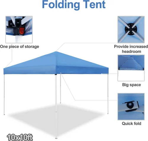 Vista 4 de F2C Tienda de campaña plegable ajustable de 10 x 10 pies, refugio de protección solar impermeable al aire libre con bolsa de transporte con ruedas