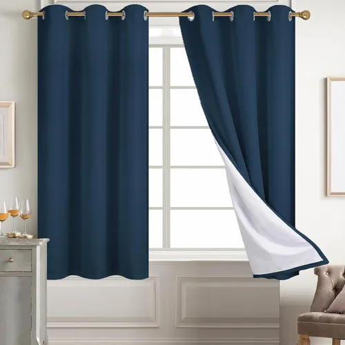 Vista 123 de Diraysid Cortinas 100% opacas de lino beige para dormitorio, con ojales, aislamiento térmico, cortinas de oscurecimiento de habitación