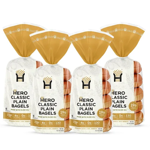 Vista 9 de Hero Classic Plain Bagel - 4 g de carbohidratos netos, 19 g de proteína, alta fibra, 130 calorías por porción (10 bagels, 2 paquetes de 5)