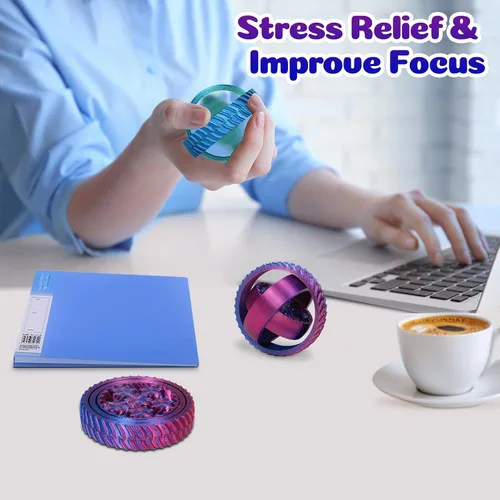 Vista 5 de Paquete de 2 juguetes para ansiedad impresos en 3D, anillos sensoriales de color degradado para adultos y niños, juguetes de escritorio silenciosos
