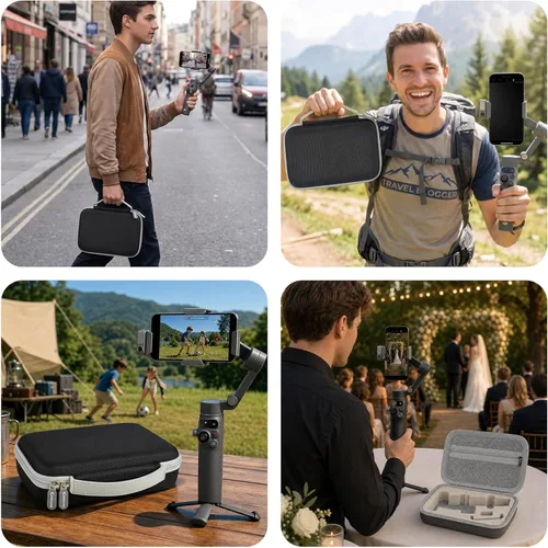 Vista 8 de Comecase Osmo Mobile 8/7P - Funda compatible con DJI OM 8/OM 7 Pro/7 Gimbal Stabilizer, bolsa de viaje con bolsillo de malla y acolchado de esponja