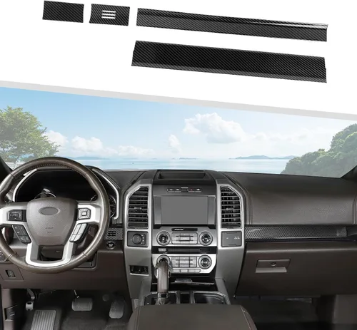 Vista 9 de Jimen Compatible con Ford F150 2015-2020, 4 Piezas Cubierta del Panel de la Consola Central Accesorios de Moldura Interior (Grano de Madera Negra)