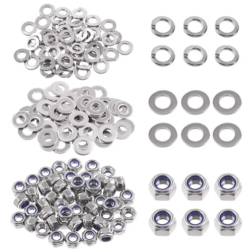 Vista 13 de Swpeet 45 piezas de tuercas de bloqueo hexagonales de acero inoxidable SAE 304 de 1/2"-13, arandelas planas de 1/2", kit surtido de arandelas
