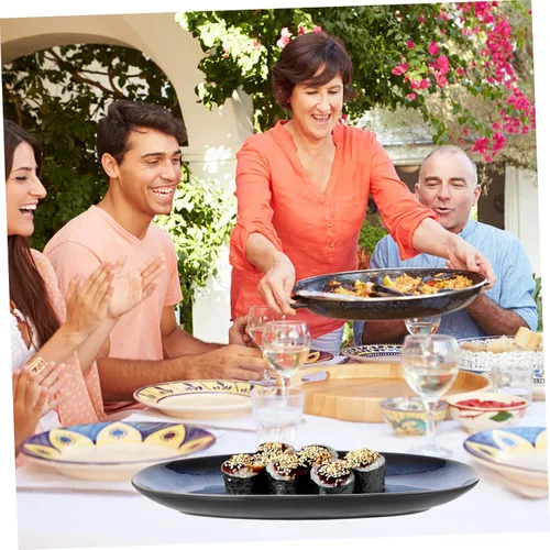Vista 4 de DOITOOL Plato rectangular azul plato de cerámica para sushi bandeja de pescado plato de aperitivos plato de fruta Plato azul marino