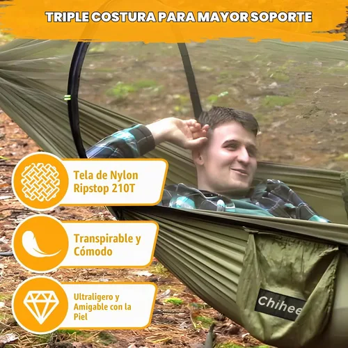 Vista 2 de Chihee - Hamaca ultraligera de camping para viajes, con red emergente, capacidad de carga de 299 kg, de nailon paracaídas transpirable y de secado