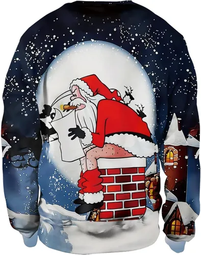 Vista 8 de Sudaderas de Navidad unisex con estampado 3D y cuello redondo, manga larga, suelta, suéter de Navidad