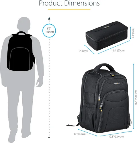 Vista 8 de StarTech.com Mochila ergonómica unisex para computadora con funda extraíble para accesorios, bolsillos para computadora portátil/tableta, nailon