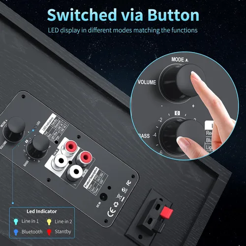 Vista 5 de BESTISAN Altavoces de estantería alimentados de 4 pulgadas con graves profundos, altavoces de monitor de estudio Bluetooth 5.0, altavoces de audio