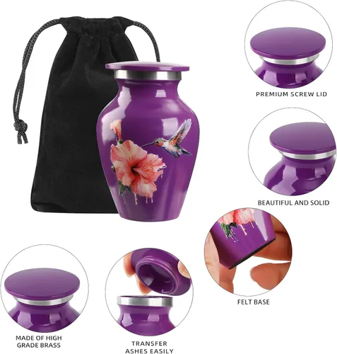 Vista 2 de Urna pequeña para cenizas, recuerdo para adultos (morado, aluminio)