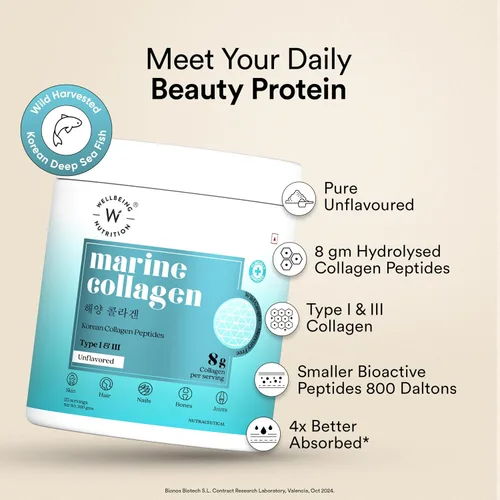 Vista 2 de WELLBEING NUTRITION Suplementos de colágeno marino coreano puro para mujeres y hombres, 7.05 oz Colágeno en polvo hidrolizado y aminoácidos
