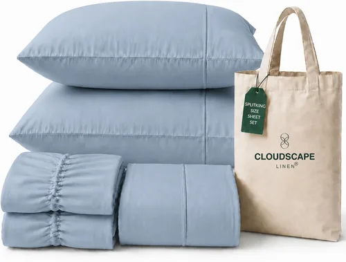 Vista 94 de CLOUDSCAPE LINEN 400TC 100% Egyptian Cotton Luxury Twin Bed Sheets - White