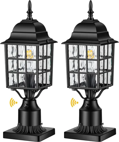 Vista 10 de VIANIS Lámpara de poste con base de montaje, moderna lámpara exterior negra con vidrio templado, postes de luz de aluminio antioxidante