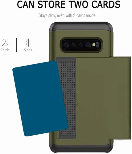 Vista 5 de Funda para Galaxy S10 Plus, ultrafina, a prueba de golpes, parte trasera dura, de silicona de doble capa, protector para tarjetas de crédito, ranura
