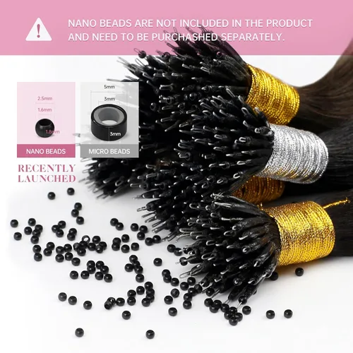 Vista 4 de YoungSee Extensiones de Cabello con Anillo Nano Marrón Oscuro Extensiones de Cabello con Cuentas Nano Cabello Humano Marrón Más Oscuro Extensión