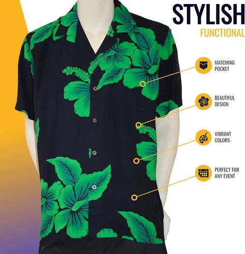 Vista 3 de Favant Camisas hawaianas Camisa de playa hawaiana cómoda de hibisco para hombres. Camisas hawaianas ligeras para hombre que se secan rápidamente