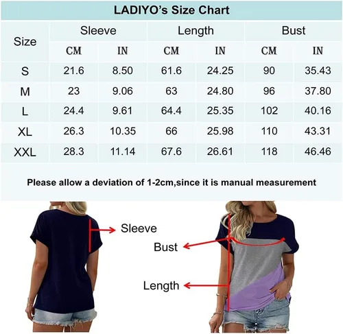 Vista 4 de Camiseta casual de verano de manga corta con bloques de color para mujer