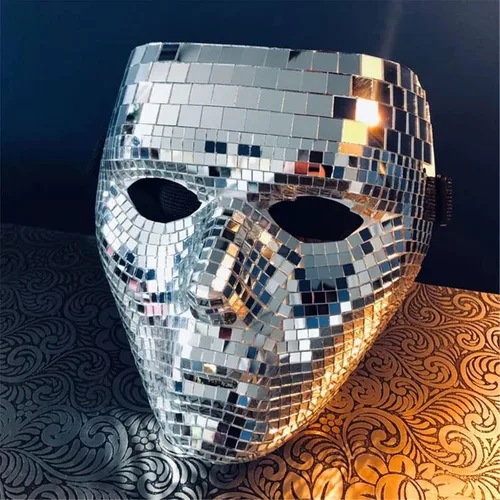 Vista 3 de Shop Love Máscara facial con purpurina de bola de discoteca, máscara musical con purpurina para adultos, máscaras anónimas geniales para fiestas