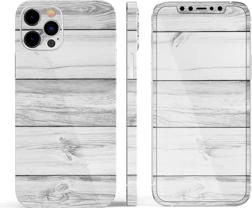 Vista 3 de DesignSkinz Kit de calcomanías de cuerpo completo compatible con iPhone 15 Plus, tablones de madera blanca y gris