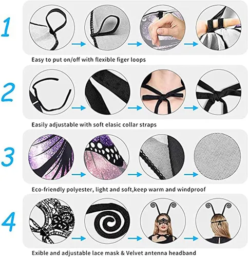 Vista 7 de Alas de mariposa para mujer, disfraz de chal de hada de Halloween, capa para mujer, ala de mariposa, vestido de disfraz elegante