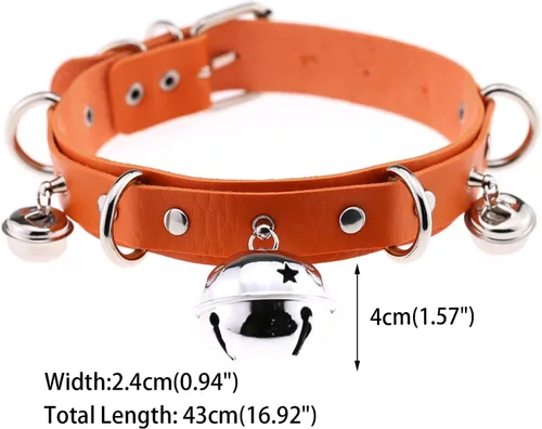 Vista 2 de Multicolor PU Simulated Leather Black-tone Silver-tone 4cm Large Bell Rivets Neckband Choker Necklace