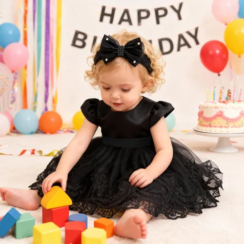 Vista 2 de keaiyouhuo - Vestidos para bebés niñas de 3M-3T; para desfile, boda, de flores, vestido formal de dama de honor, vestido de encaje bordado + diadema