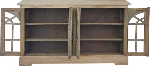 Vista 4 de Sunset Trading Vitrina de madera maciza Credenza con puerta de vidrio arqueada Servidor de buffet totalmente ensamblado, 63 pulgadas de ancho