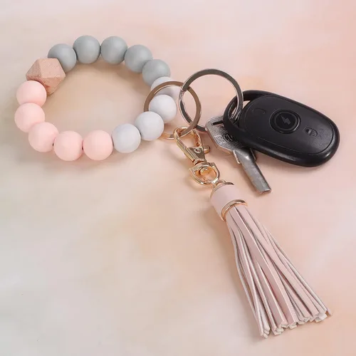 Vista 4 de YUOROS Llaveros para mujer, con cuentas de silicona, llavero de automóvil, pulsera