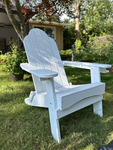Vista 8 de LUE BONA Silla Adirondack plegable, juego de 2, portavasos, grano de madera, hoguera, patio, piscina, color blanco All-weather Use, Woodgrain