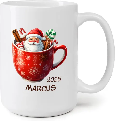 Vista 12 de Taza de café de Navidad personalizada con bastón de caramelo, divertida taza de cerámica de bastón de caramelo, regalos para familiares, amigos